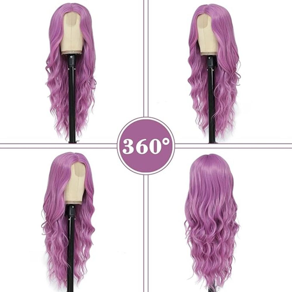 Long Purple Wavy Wig for Women 26 " Middle Part Synthetic Heat Resistant Fiber